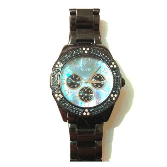 GUESS WATERPRO black Chrono mother of Pearl Watch - Picture 1 of 6